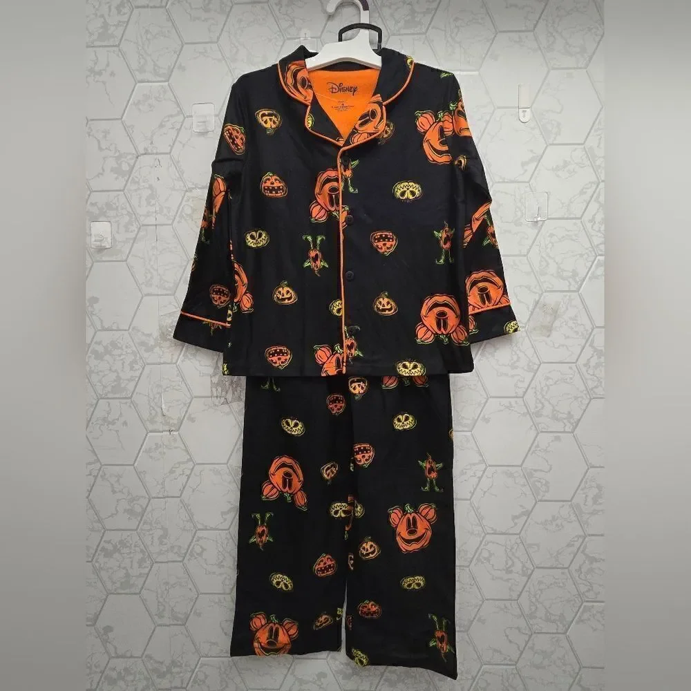 Nwt Disney Store Mickey Mouse Flannel Halloween Unisex Boy's or Girl Pajama Set